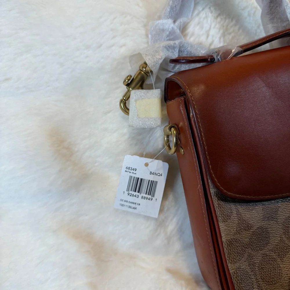 Coach Signature‎ Canvas Leather Tabby Top Handle Bag Saddle Brown Brass NWT